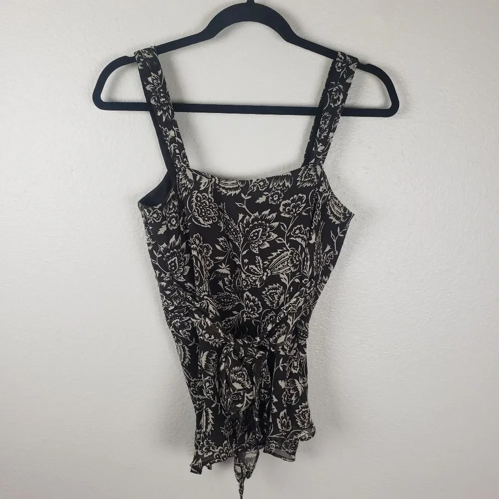Women's Ann Taylor Brown Chiffon Floral Ruched Business Casual Attire Size 02 - Picture 7 of 11